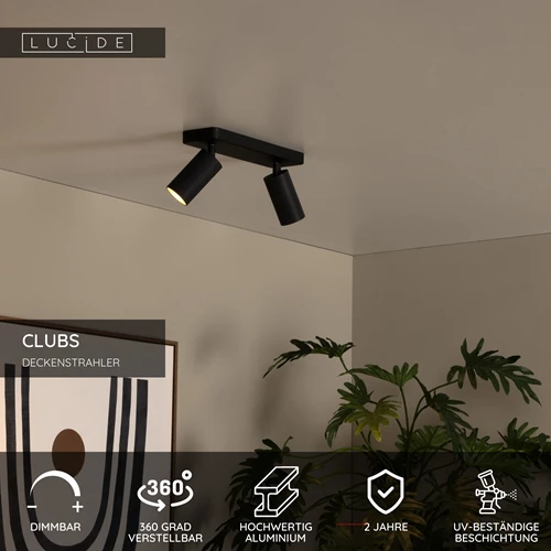 Lucide CLUBS - Deckenstrahler - 2xGU10 - Schwarz - USP